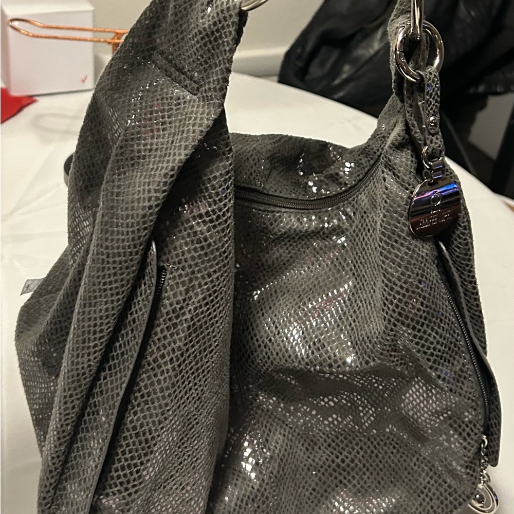 Jenifer Lopez Shimmery Black Hobo Bag with Silver Rings-Great Purse ! Sexy! - Picture 4 of 12